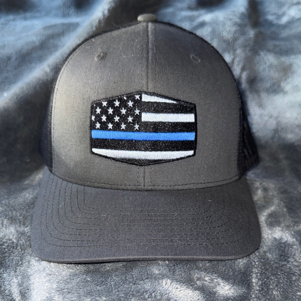 Charcoal and Black Cap with Flag Emblem